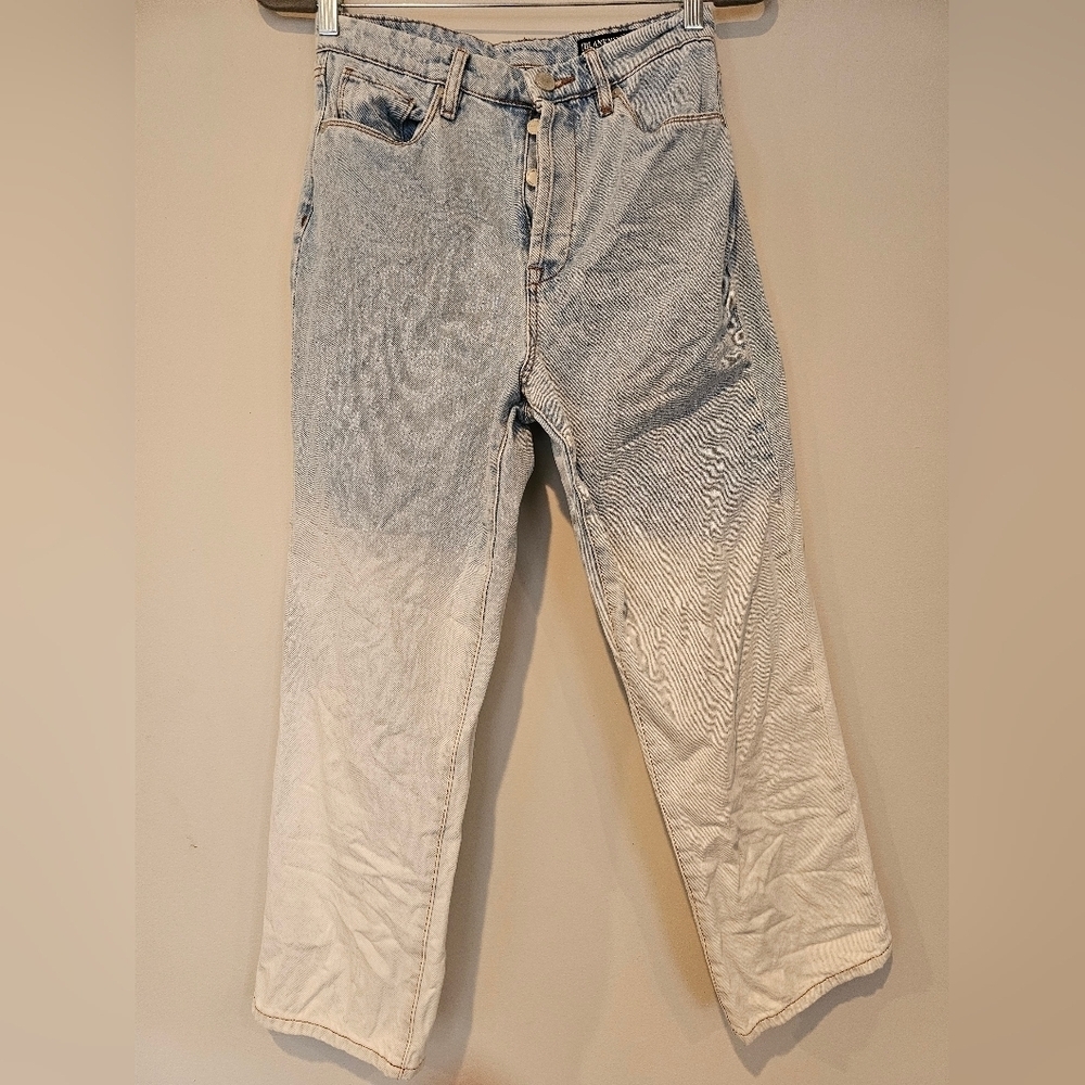 Blank NYC Size 27 The Baxter Rib Cage Straight Leg Button Fly Blue White Jeans - Picture 1 of 9
